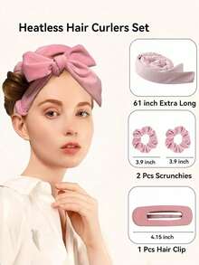 OBOVAY 4pcs Heatless Hair Curler Set, No Heat Required To Wear And Sleep, Ultra Soft Ribbon Wrap For Long Hair, Includes Hair Ties And Clips, Suitable For All Hair Types, Overnight Use - Brown - View 2