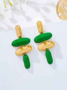 1 Pair European & American Exaggerated Asymmetrical Geometric Oil Drop Enamel Earrings - Light Green - View 4