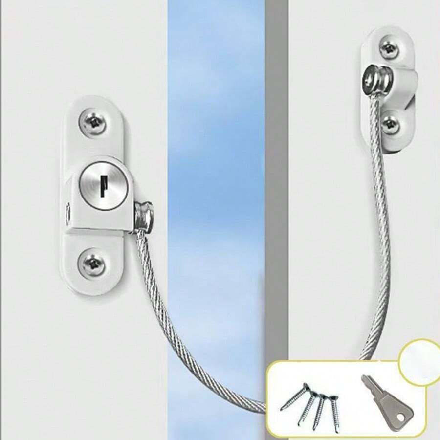 1pc Multi-Function Window Limit Lock, High-Rise Flat Push/Sliding Window Anti-Fall Steel Cable Limiter Anti-Theft Lock, Child Safety Lock Sliding Door Window Lock Clip, With Installation Screws - Multicolor - View 1