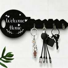 2D Flat Bohemian Style Rustic Wooden Key Rack With Shelf And Hooks - Easy To Install, Space-Saving Wall Storage Rack For Keys, Coats And More. Suitable For Entryway, Kitchen, Office, Key Rack, 2D Flat - Multicolor - View 4