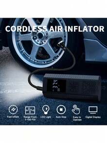 Portable Tire Inflator - 3x Fast 150 PSI Car Tire Air Compressor - Wireless Car Tire Inflator With Pressure Gauge And LED Light - Auto Shut-Off Electric Air Pump, Suitable For Cars, Motorcycles, Bicycles, Balls, Christmas Gift, Gift For Friends - A - View 5