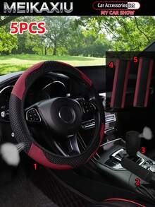 MEIKAXIU 5pcs Breathable PU Leather Diamond Mesh Steering Wheel Cover, Handbrake Cover, Gear Shift Cover, Suitable For 14.5-15 Inch Car Interior Decoration - PU Leather Mesh Style - View 13