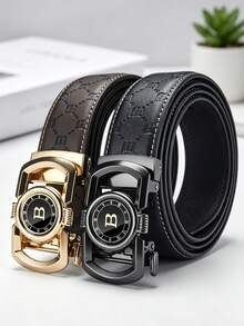 Men's Zinc Alloy Letter Automatic Buckle Belt, Men's Elegant Business Belt, Minimalist Multifunctional Belt For Daily And Formal Clothing. - Multicolor - View 7