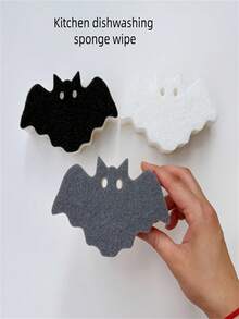 2pcs/4pcs Halloween Random Color Multi-Function Cleaning Brush Dishwashing Sponge Cloth 3-Layer Kitchen Cleaning Sponge - Halloween Creative Bat Sponge Scrubber - View 4