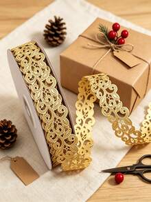1 Roll Vintage Gold Hollow Lace Decorative Ribbon, Suitable For Scrapbooking, Gift Wrapping And Home Decor, Party Tableware Decoration, Envelope Sealing, Gift Packaging, Clothing Sewing And DIY Decoration - 18m Version - View 3