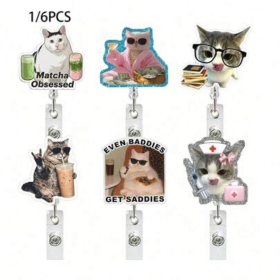 1pc Cat Retractable Badge Reel, Doctor Nurse ID Card Holder Clip