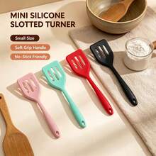 Mini Size - 8 Inch Silicone Slotted Spatula 1/2 Packs - High Heat Resistant Soft Flip Turner - Non-Stick Kitchen Utensil Suitable For Fish/Eggs/Pancakes/Burgers, Dishwasher (Black/Red/Pink/Green) - Multicolor - View 12