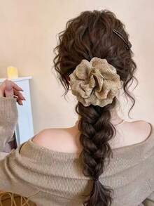 1件女款優雅高端波點花卉布料髮夾 - 奶咖色 - 查看 2