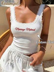 Personalized Embroidered Lace Tank Top, Custom Embroidery Modal Tank Bridal Shower Gift, Engagement Gift Bachelorette Party, New Mrs. Tank - Multicolor - View 8