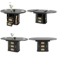 Extendable Dining Table With Storage, 118-158cm Table With Rattan Drawers, MDF Wood Look, Black / Natural Wood / Oak Look - Black + MDF - View 9