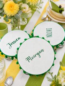 Custom Name 6 Inch Wedding Handheld Tambourine Personalized Colorful Pom Pom Trim Fringe, Bohemian Single Row Metal Jingles For Dopamine Summer Wedding, Bridal Shower, Reception, Party & Dancing (Drumstick Not Included) - Multicolor - View 9