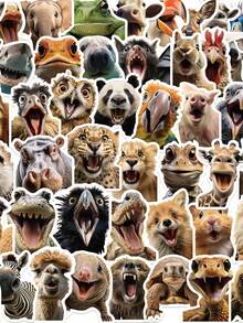 50pcs Funny Animal Face Decorative Stickers For Adults And Teens, Suitable For Skateboard, Phone Case, Laptop, Refrigerator, Luggage, Bedroom Door, Tablet, Diary, Study Reward Gift Stickers - Multicolor - View 2