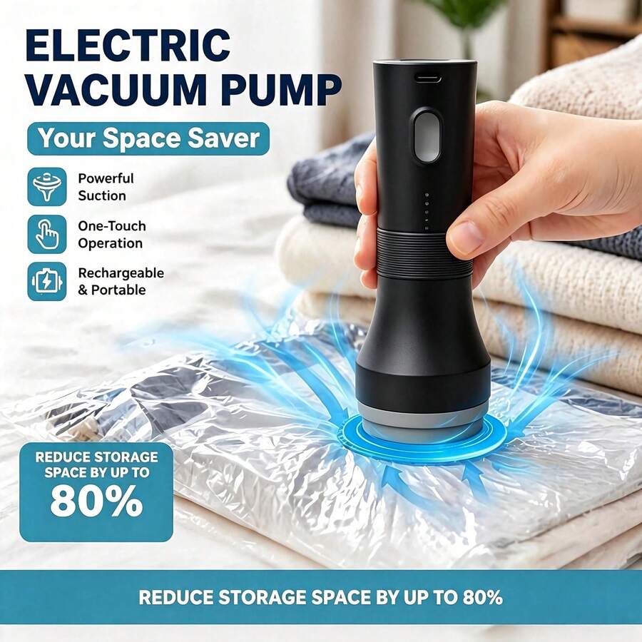 Two-In-One Vacuum Machine With Vacuum & Inflation Functions. Portable Design, Ideal For Pool Floats, Air Beds, Mattresses, Swim Rings, Inflatable Mats & Toys.Also For Vacuum Storage Bags And Clothes Organization. Ideal For Home And Outdoor Camping. - Multicolor - View 1