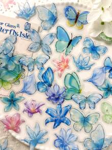 1 Pack 50pcs Vintage Crystal Style Butterfly & Floral Stickers, DIY Scrapbooking Collage Decoration Stickers For Planner, Photo Album, Scrapbook, Doodle - Colorful Butterfly Island - View 11