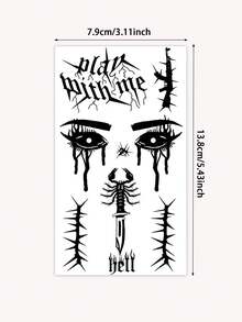 6pcs Halloween Theme Temporary Tattoos, Bat, Spider, Witch Pattern Design, Waterproof Long-Lasting Fake Tattoo Stickers, Suitable For Face, Neck, Arm Body Art Fake Tattoos, Unisex - Black - View 7