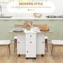 Multi-Storage Six-Person Drop Leaf Dining Table -  White On-Site - Multicolor + Engineered Wood - View 4