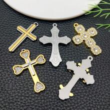 5pcs Alloy Golden Dot Diamond Cross Pendant Jewelry Making DIY Earring Pendant Various Design Charms For Jewelry Making Bracelets Necklace - Gold - View 5