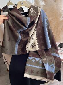 1pc Faux Cashmere Multi-Color Cute Horse Pattern Jacquard Warm Scarf For Women, Air Conditioning Room Blanket, Autumn/Winter Outdoor Bohemian Style Travel Cold Protection Neck Warmer, Soft Decorative Scarf Shawl Dual-Use, Suitable For Daily Matching, First Choice For Gift Giving - Multicolor - View 12
