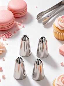 4pcs Stainless Steel Piping Tips Set, Bowknot, Leaf And Lily Flower Shaped Piping Nozzles, DIY Cake Decoration Tools, Suitable For Home And Bakery Use - Silver - View 2