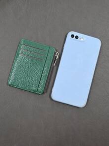 1pc PU Material Zipper Card Holder, Minimalist Business Style PU Card Case, Credit Card Wallet, Coin Purse - Dark Green - View 8