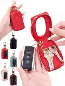 Vintage Business Multifunctional Car Key Protective Bag Unisex, Crocodile Pattern PU Mirror Transparent Window Car Key Protective Bag, Casual Portable Small Car Key Storage Bag Key Ring Holder, Creative Gift/Men's Gift/Women's Birthday Gift/Husband Gift - Multicolor - View 3