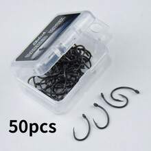 Chelesh 50pcs Kail Pancing Besar Baja Karbon, Kail Melengkung Berduri, Tajam dan Tahan Korosi, Cocok untuk Memancing Ikan Mas, Air Asin, Air Tawar - Hitam - View 1