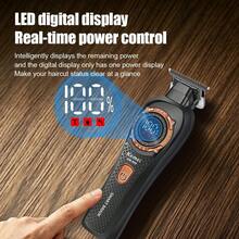 Kemei Professional Zero Gap T-Blade Hair Clipper, LCD Digital Display Wireless Electric Hair Trimmer, Men's Use, Type-C USB Charging Beard Trimming Hair Styling Set, Includes 3 Guide Combs, Suitable For Hairline Gradient Carving Styling - Multicolor - View 4