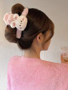 1PC Autumn/Winter Cute Plush Rabbit Hair Clip, Pink Fluffy Rabbit & Shark Hair Clip, Kawaii Cartoon Animal Strong Grip Hair Clip, Sweet Hair Accessory For Women And Girls Updo Hairstyles, Back To School Essential - Multicolor - View 2