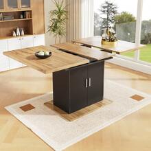 Telescopic Dining Table (140*70cm), Extendable Dining Table With Storage Shelf, Space-Saving Kitchen Table, Dining Table With Three Shelves, Extendable Dining Table Kitchen And Living Room, Natura - 1 - View 2