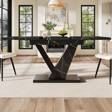 Dining Table Telescopic Table (120-160*75cm), Extendable Table, Extendable To 120-160cm With Aid Of Internal Insert Panels, Kitchen And Living Room, Dining Table With Black Marble Pattern - Black + MDF - View 11