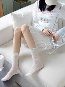 4 Pairs Ballet Style Ruffle Mid-Calf Socks, Breathable Mid-Calf Socks For All Seasons - Multicolor - View 8