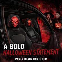 2 buah Sarung Sandaran Kepala Mobil Motif Tengkorak Merah dengan Penutup, Handuk Sandaran Kepala Lembut Elastisitas Tinggi dengan Cetakan Dua Sisi, Dekorasi Interior Mobil Halloween - Hitam - View 4