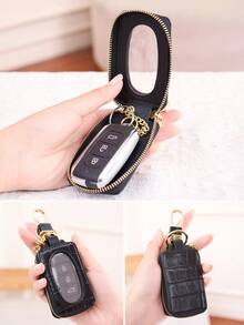Vintage Business Multifunctional Car Key Protective Bag Unisex, Crocodile Pattern PU Mirror Transparent Window Car Key Protective Bag, Casual Portable Small Car Key Storage Bag Key Ring Holder, Creative Gift/Men's Gift/Women's Birthday Gift/Husband Gift - Multicolor - View 10