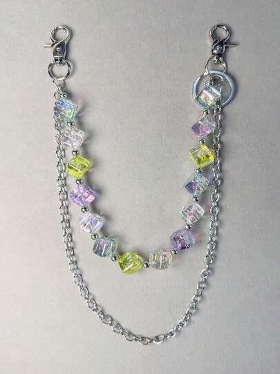 1pc Double Layer Artificial Transparent Crystal Square Sugar Chain Waist Chain Punk Hip Hop Unisex Pocket Chain Keychain Wallet Chain Luxury Accessory Holiday Gift