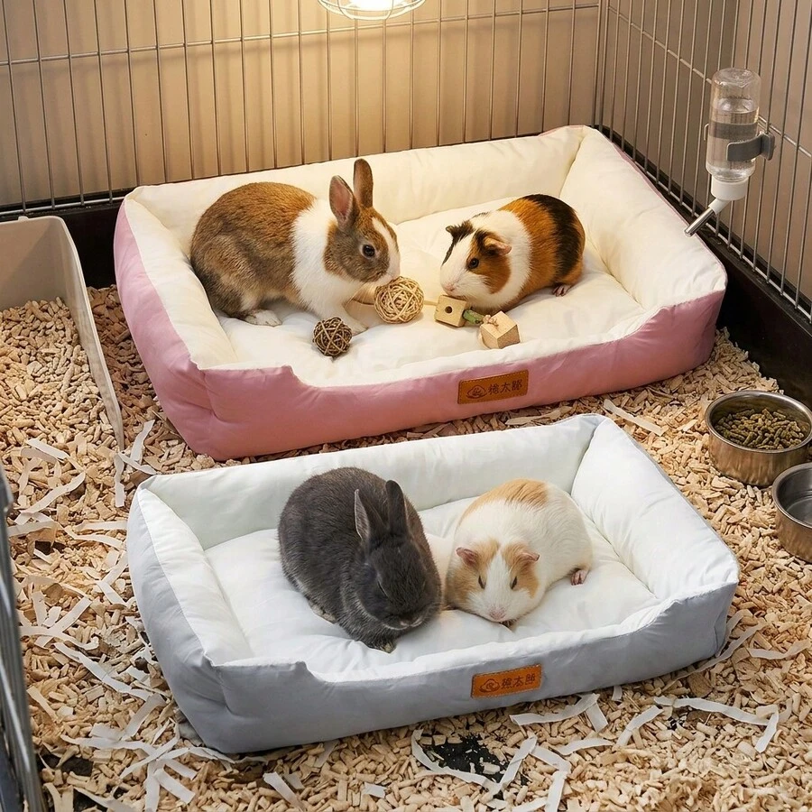 1pc Semi-Enclosed Square Small Pet Bed, Soft Padded Thick Edge Pet Sleeping Mat, Warm Pet Nest Pad, Comfortable Soft Pet Resting Bed, Suitable For Indoor And Cage Use, Fit For Kittens, Rabbits, Guinea Pigs, Ferrets, Autumn/Winter Small Animal Sleep Accessories - View 1