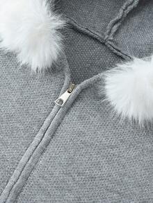 Women's Oversized Soft Knit Cardigan Sweater With Large Fur Collar, Slimming Fit, Autumn/Winter - Grey - View 5
