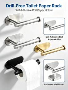 1pc Drill-Free Self-Adhesive Toilet Paper Holder, Absorbent Paper Towel Rack, Bathroom Paper Holder, Wall-Mounted Bathroom Rack Bathroom Hardware, Toilet Paper Rack, Bathroom Decor Accessories - Multicolor - View 11