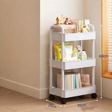 3-Tier White Plastic Rolling Storage Cart With Handle - Multi-Functional Storage Organizer For Kitchen, Bathroom And Bedroom - Durable Mesh Shelves Easy To Access, Mobile Practical Storage Cart | Modern Storage | Ventilated Storage - Multicolor - View 2
