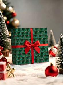 1 Roll Of Christmas Gift Wrapping Paper With Small Christmas Tree Pattern ,Perfect For Christmas Gift Wrapping,Decorating For Christmas Parties,Home Festive Decoration,DIY Craft,1 Roll Size: 43 Cm X 300 Cm - A - View 2