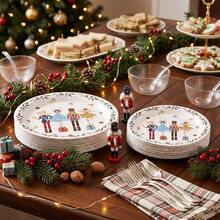 10/20/50 Pcs,White Nutcracker Christmas Disposable Paper 7 Inch & 9 Inch Dinner Plates,Ballet Fairy Mouse King Nutcracker Soldier Gift Snowflake Wreath Dessert Plates,Table Decor For Nutcracker Themed Party,Xmas Family Dinner - Multicolor - View 3