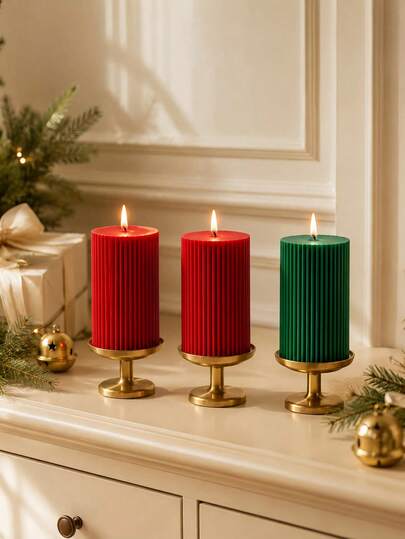 2pcs/1pc, Red/Green Pillar Candles, Cylindrical Candles, Decorative Candles, Scented Candles, Christmas Candles, Suitable For Christmas, Autumn Home Decor, Tabletop Decor, Living Room, Party, Birthday, Wedding, Christmas Home Decor, Christmas Gift, Halloween