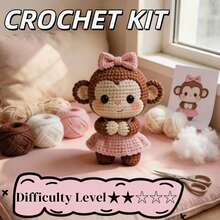 Bowtie Little Monkey (Not Finished) DIY Crochet Material Kit, Suitable For Beginners, Includes Everything Needed For Crocheting, Comes With Tutorial And Instruction Manual, Home Decor/Bag Charm, Crochet Enthusiast Leisure Craft, Birthday, Back To School, Holiday Gift For Family And Friends - C-Multicolor Set - View 1