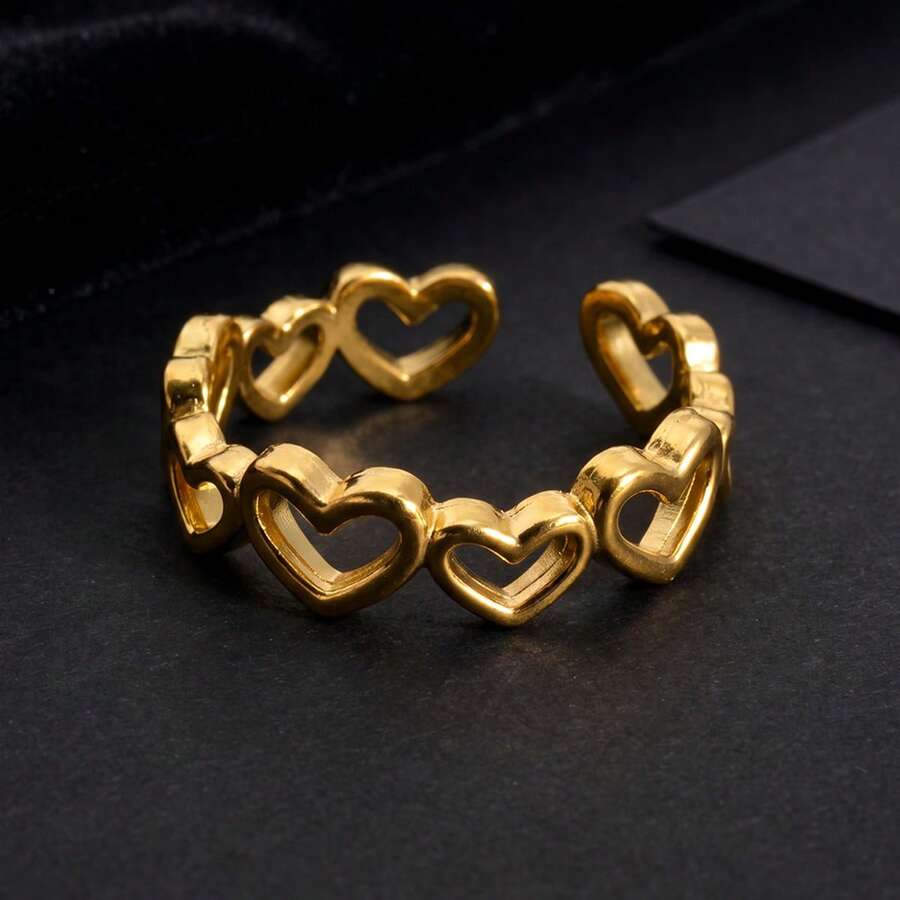 1pc Elegant 18K Gold Plated Asymmetrical Heart Shaped Ring, Suitable For Daily Wear And Parties, Adorable Jewelry