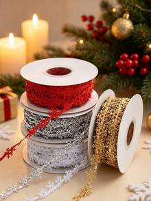 1pc Christmas Snowflake Ribbon, Christmas Gift Wrapping Ribbon, Multi-Color Christmas Decorative Ribbon, Suitable For Gift Wrapping, DIY Bow Making, Wreaths, Christmas Tree Decoration Accessories, Holiday Party Handmade Decoration Supplies - Multicolor - View 5