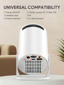 USB Wired Screen Mirroring Projector, 1080P HD Home Theater Video Projector, Portable Outdoor Movie Projector, USB Cable Connection, Basic Model, Screen Mirroring Only, Non-Android System, No Power Plug Or Adapter Included - White - View 9