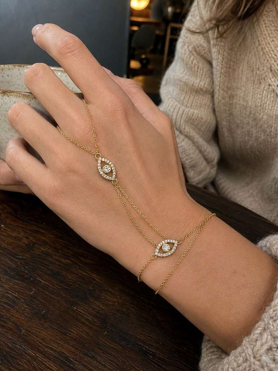 outingfit 1pc Elegant Luxury Evil Eye Bracelet For Women With Rhinestone Pendant, Summer Vacation Jewelry - Evil Eye - View 1