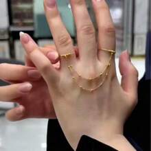 1pc 21k Gold Plated Adjustable Ring, Gold Beads With Tassel Chain Design, Arabic Style, Plating - Rust-Resistant And Long-Lasting Color. Gold Alternative, Suitable For Women's Wedding, Banquet And Party Accessories - Gold Tassel Ring - View 1