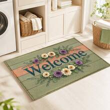 1pc Green Wooden Board Welcome Floral Pattern Printed Faux Cashmere Kitchen Mat, Absorbent Kitchen Rug, Kitchen Carpet, Long Runner Mat, Sink Front Mat, Suitable For Kitchen, Bathroom, Entryway, Hallway, Laundry Room And Home Decor - Multicolor - View 7
