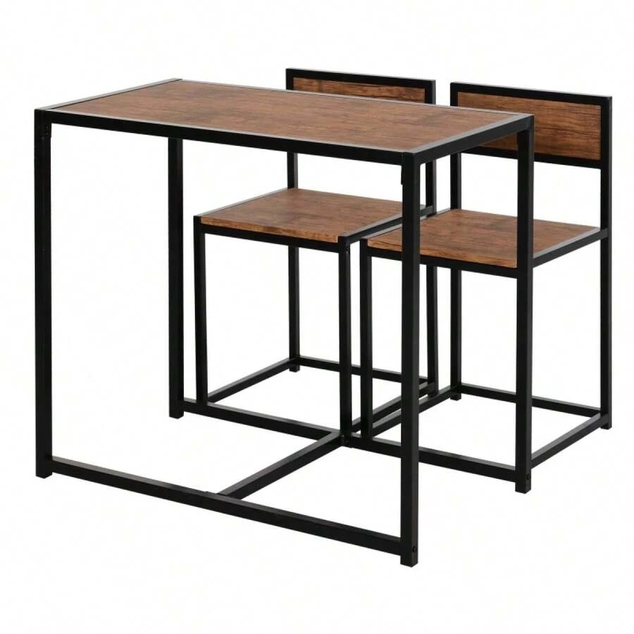 Dining Table And Chairs Set 2, Dining Room Sets, Rectangular Space Saving Table And 2 Chairs Compact Kitchens, Steel Frame, On-Site - Natural Wood + Engineered Wood - View 1