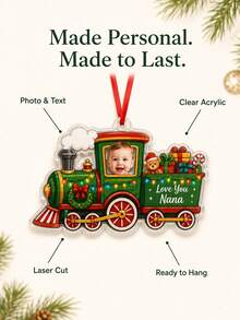 Personalized Christmas Train Photo And Text Acrylic Ornament, Baby First Christmas Keepsake, Family Holiday Tree Decoration, Ready To Hang - Multicolor - View 8
